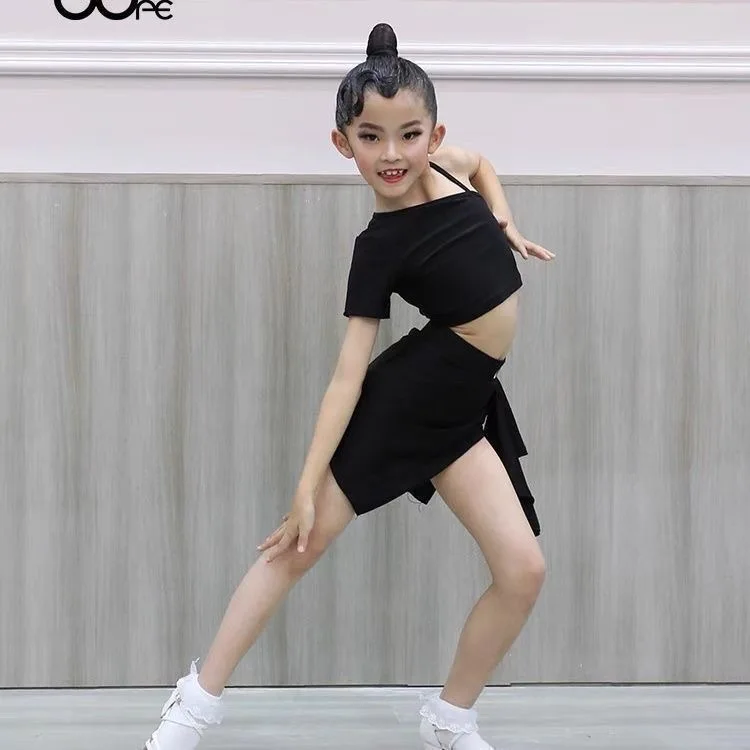 Women\'s dance suit top black line dance costume Latin Dance Skirt Girl clothes Dancewear skirt Sports dance suit Stage clothes