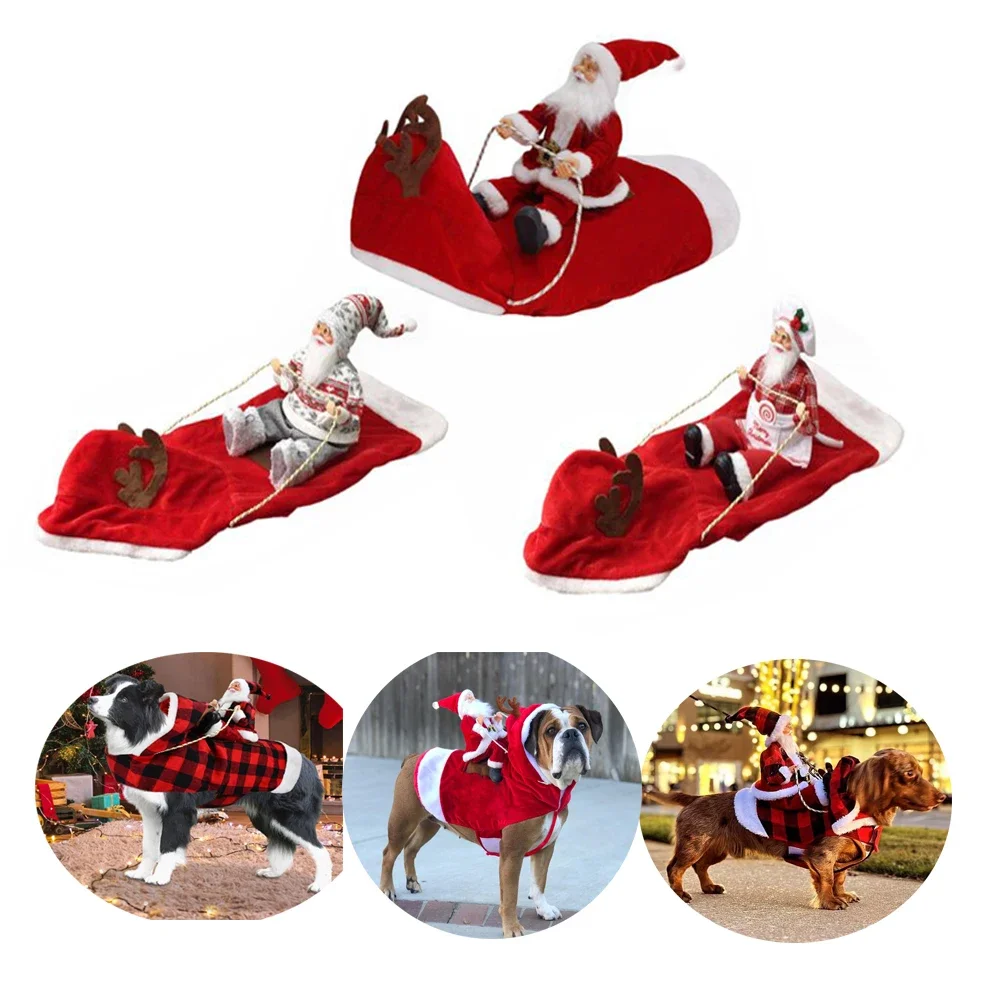 Christmas Dog Riding Costume Santa Claus Dogs Cat Cosplay Costumes Party Riding Coat Outfit Xmas Winter Pets Dress up Vest