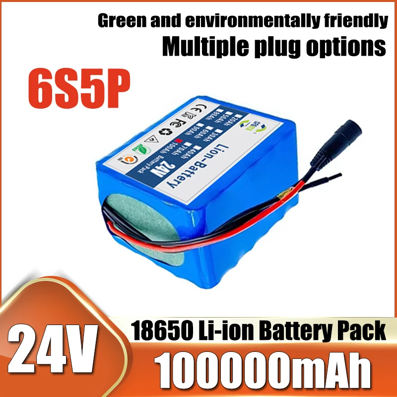 6S5P battery pack 25.2V 100000mAh 18650 lithium-ion battery pack, 2A charger, multiple socket options, large capacity
