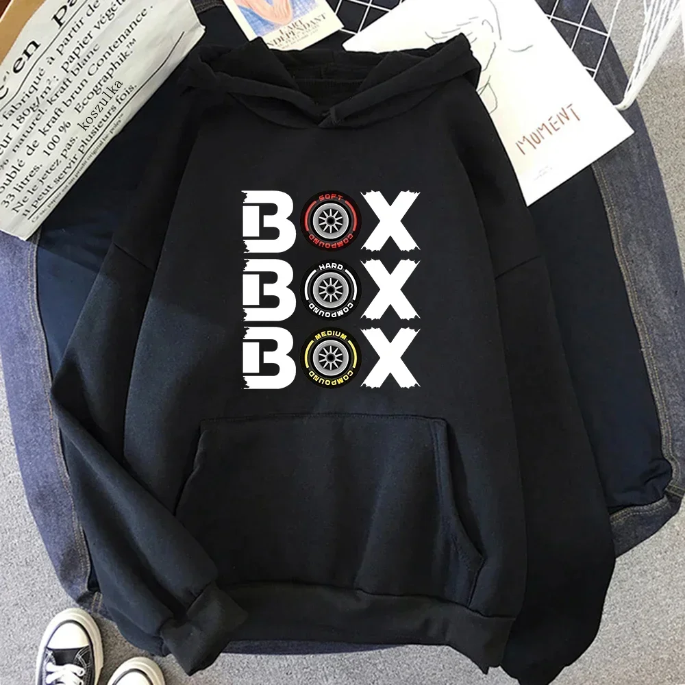 Box Box Box Hodies F1 Reifen Compound V2 Sweatshirts Damen Langarm Top Kapuze Lustige Spiele Kleidung Harajuku Y2k Kleidung