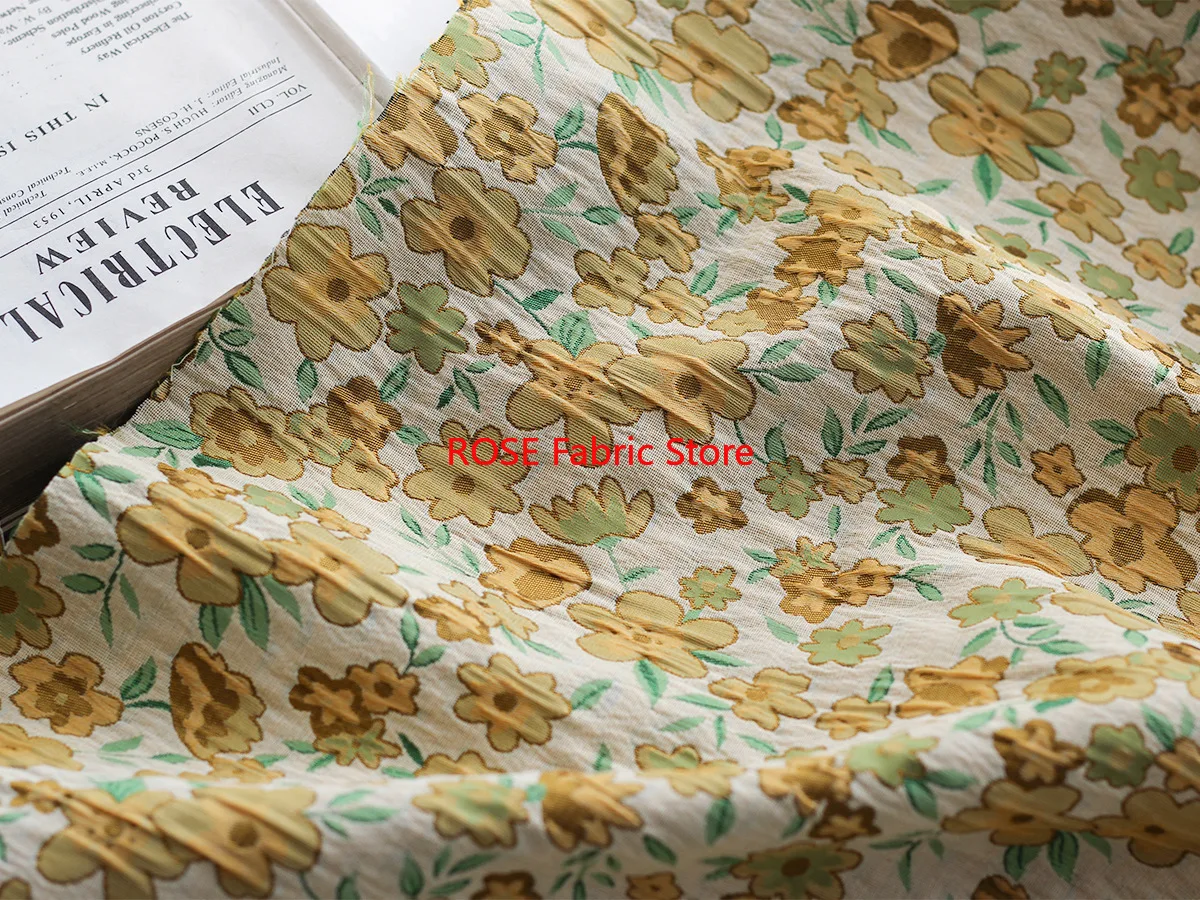 1 meter Retro Wrinkled Texture Small Floral Jacquard Fabric Polyester Cotton Dress Bag Decorative Sewing Fabric