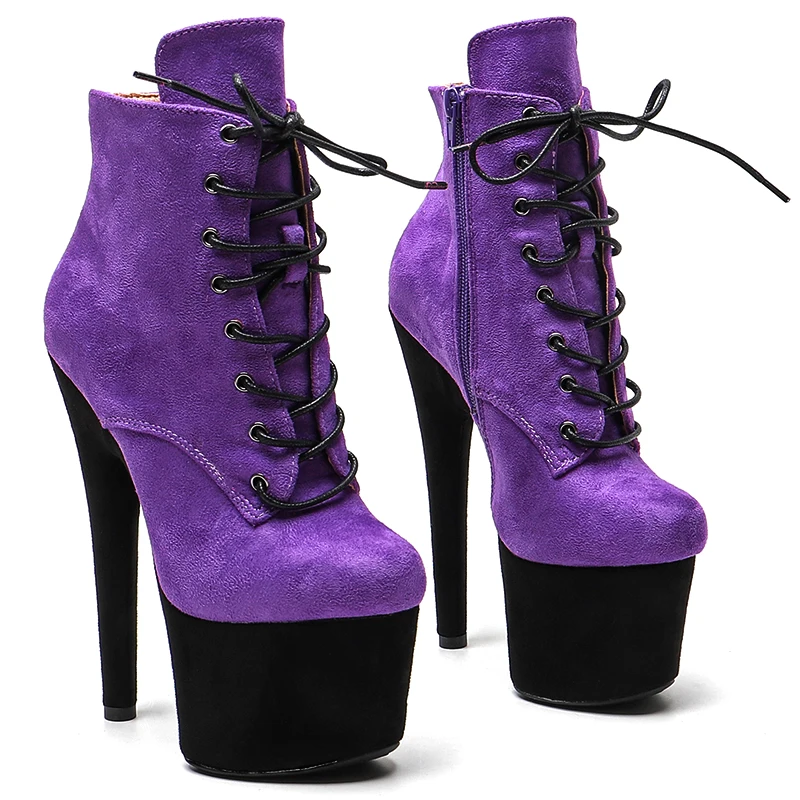 Leecabe  17CM/7inches Suede Upper purple with black color Trend fashion  High Heel platform Boots Pole Dance boots