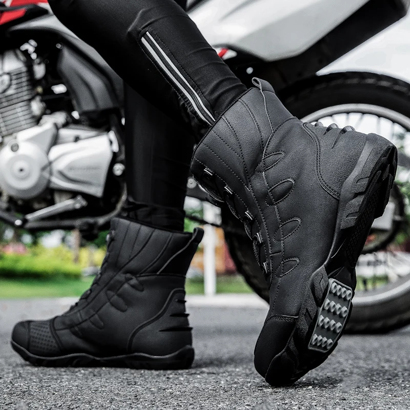 

Motorcycle Boots Men Moto Riding Boots Four Seasons Breathable Motorcycles Shoes Motorbike Chopper Cruiser Touring Ankle Shoes