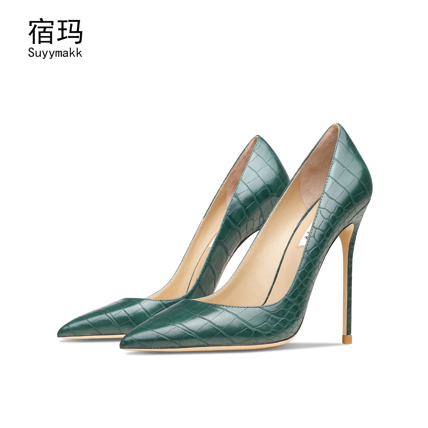 

2023 Fashion Crocodile Pattern Genuine Leather Women's Thin High Heels Shallow Mouth Pointed Head Versatile Sexy Single Shoes 41