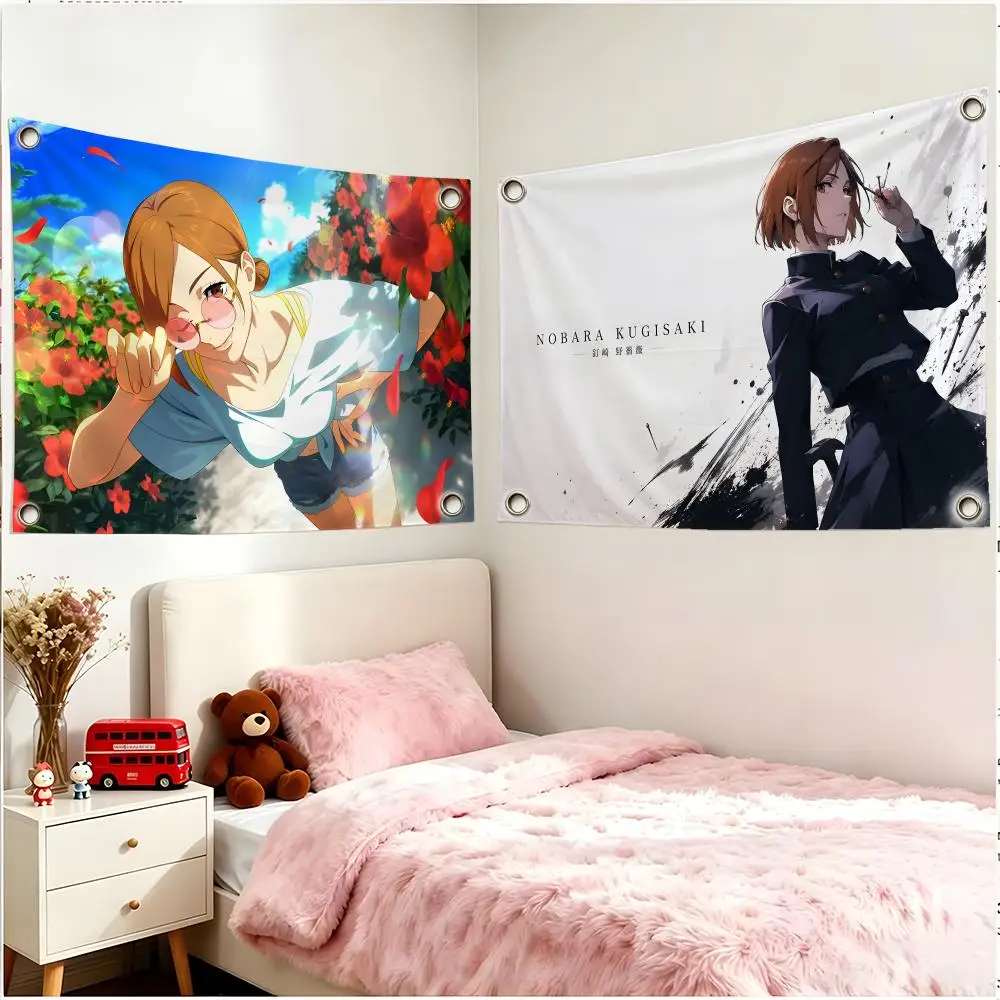 Anime Character Jujutsu Kaisen Nobara Kugisaki Flags Borderless Four Ring Ornament Indoor Outdoor Decoration Quick Hang Install