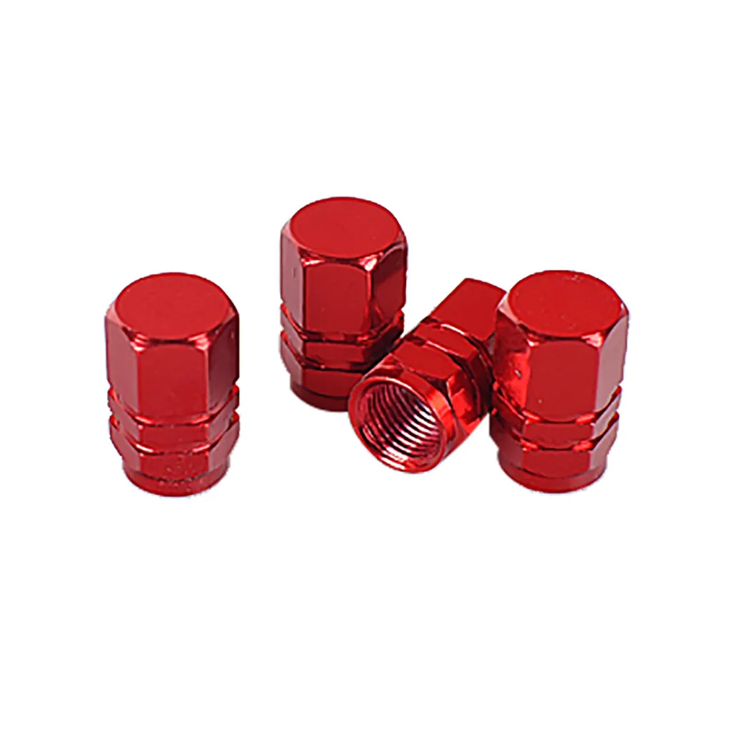 4Pcs Red Car Wheel Valve Stems Cap Hexagonal Air Stems Tire Dust Cover Ventile Rims Scorpion Dice Car Valve Cap Aluminum Alloy