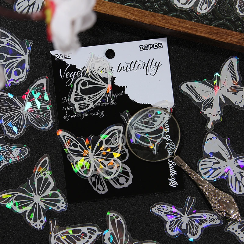 Yoofun 20pcs/lot Dream Crystal Butterfly Stickers Retro Scrapbooking Material Label Diy Diary Album Journal Decor Sticker