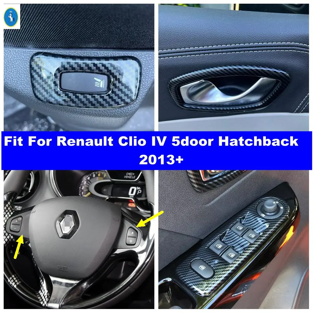 

Carbon Fiber Look Car Door Armrest Window Lift Button / Steering Wheel Cover Trim ABS Accessories For Renault Captur 2014 - 2018