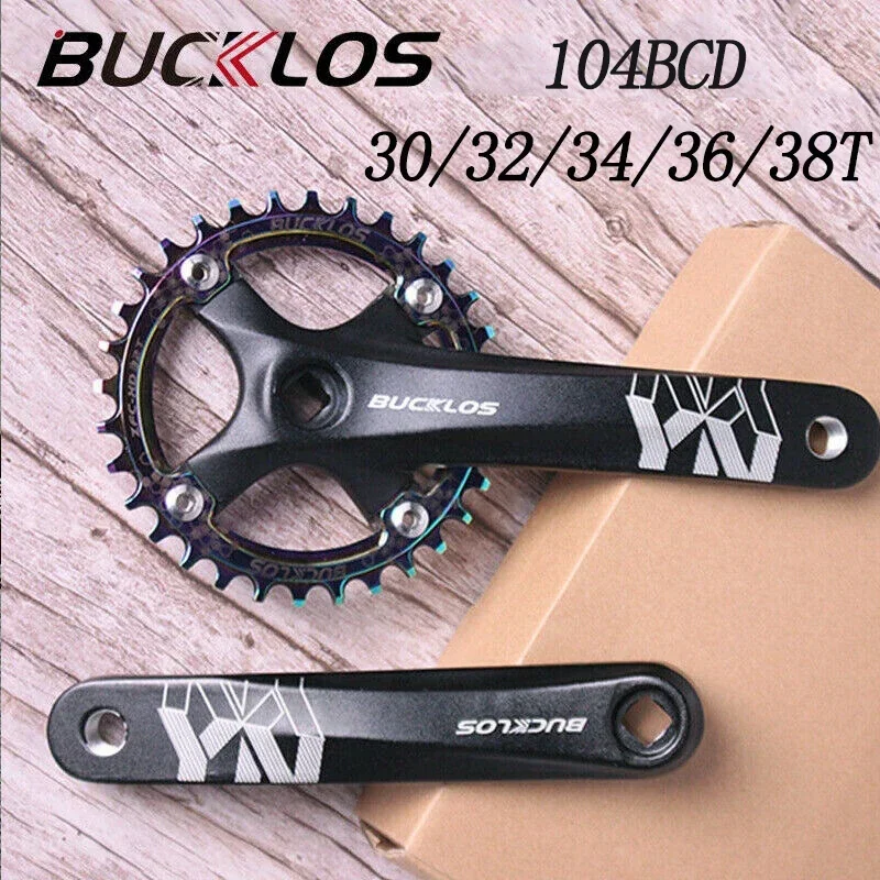 BUCKLOS 104BCD Bicycle Crankset 30T-38T Single MTB Bike Crank Set 170mm Crankarm Narrow Wide Round/Oval Chain Ring Cycling Parts