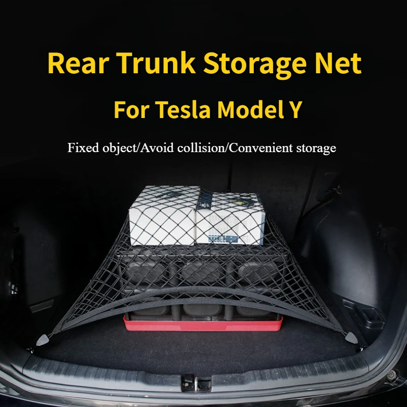 For Tesla Model Y Trunk Luggage Storage Net Bag Hook Rear Cargo Fixed Net Stowing Tidying Car Interior Modification Accessories