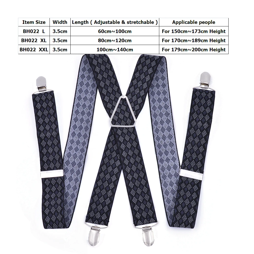 Heavy  Size Suspenders big Men Adjustable Elastic X Back Pants Women Suspender for Trousers 55 Inch Clips  red plaid black white