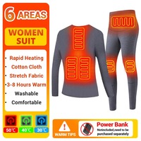 Women's Winter Thermal Heated Jacket Vest Heated Underwear Men Ski Suit USB Electric Heating Clothing Fleece Thermal Long Johns