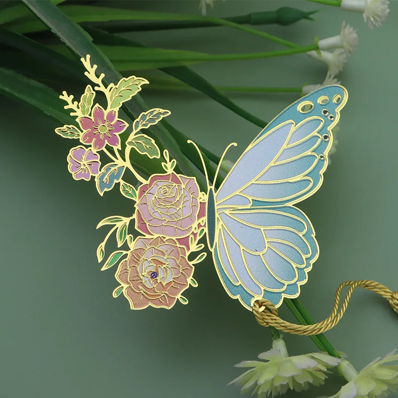 Metal Bookmark Chinese Style Vintage Creative Butterfly Hollow Maple Leaf Fringed Apricot Leaf Bookmark Gifts