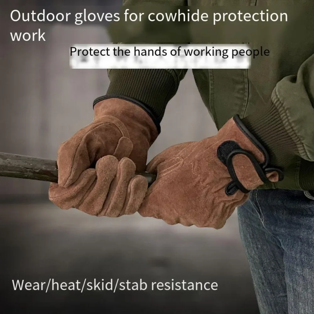 Guantes De trabajo De cuero De vaca Para Hombre, Guantes De trabajo resistentes con agarre firme, resistentes a perforaciones, protección Para Hombre