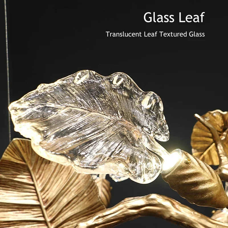 Luxury all copper chandelier dining table retro restaurant creative leaf crystal chandelier living room bar kitchen