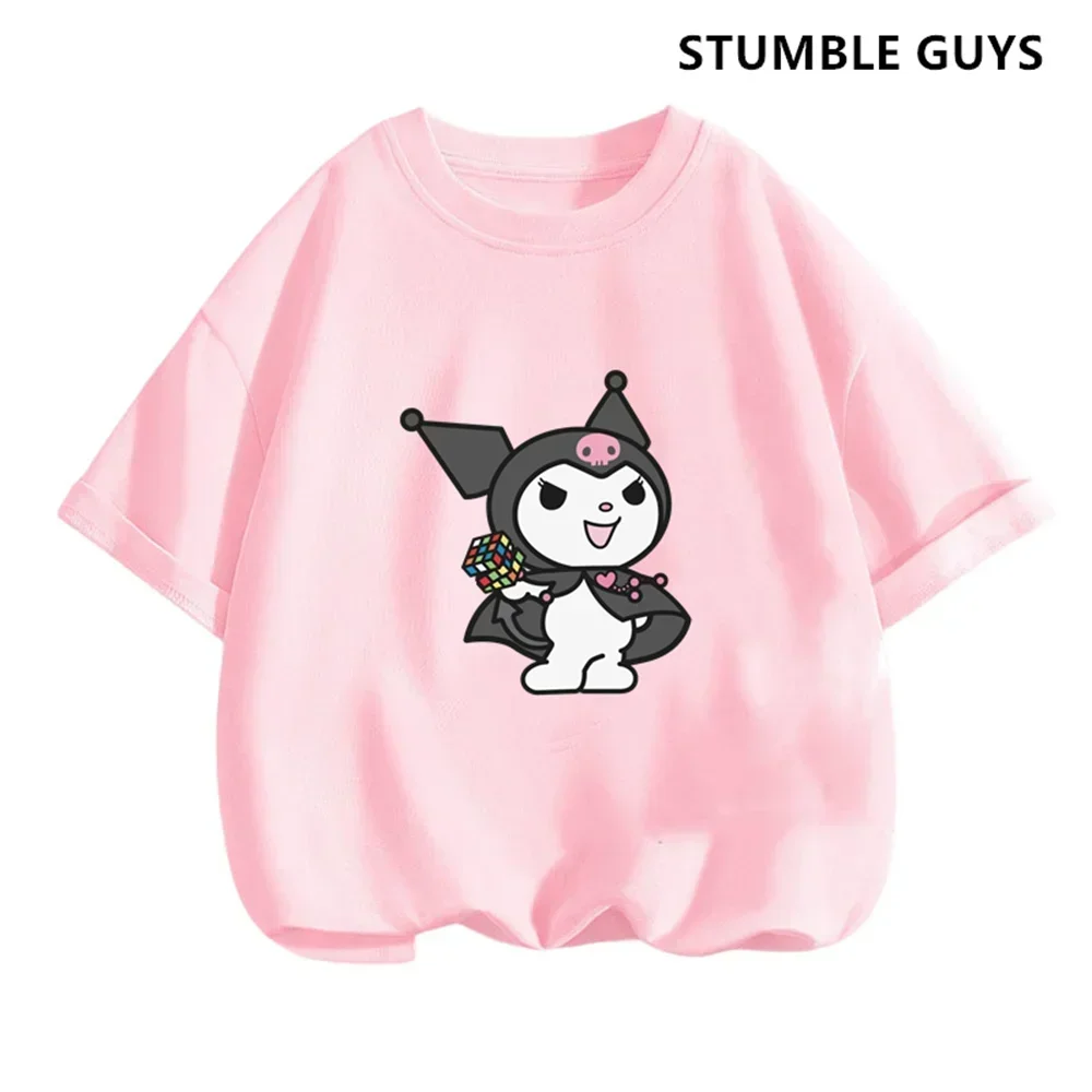 Anime Melody Cinnamoroll Kuromi Summer Multiple Fashion Girls Clothes Children's T-shirts Set Casual Kids Short Sleeve