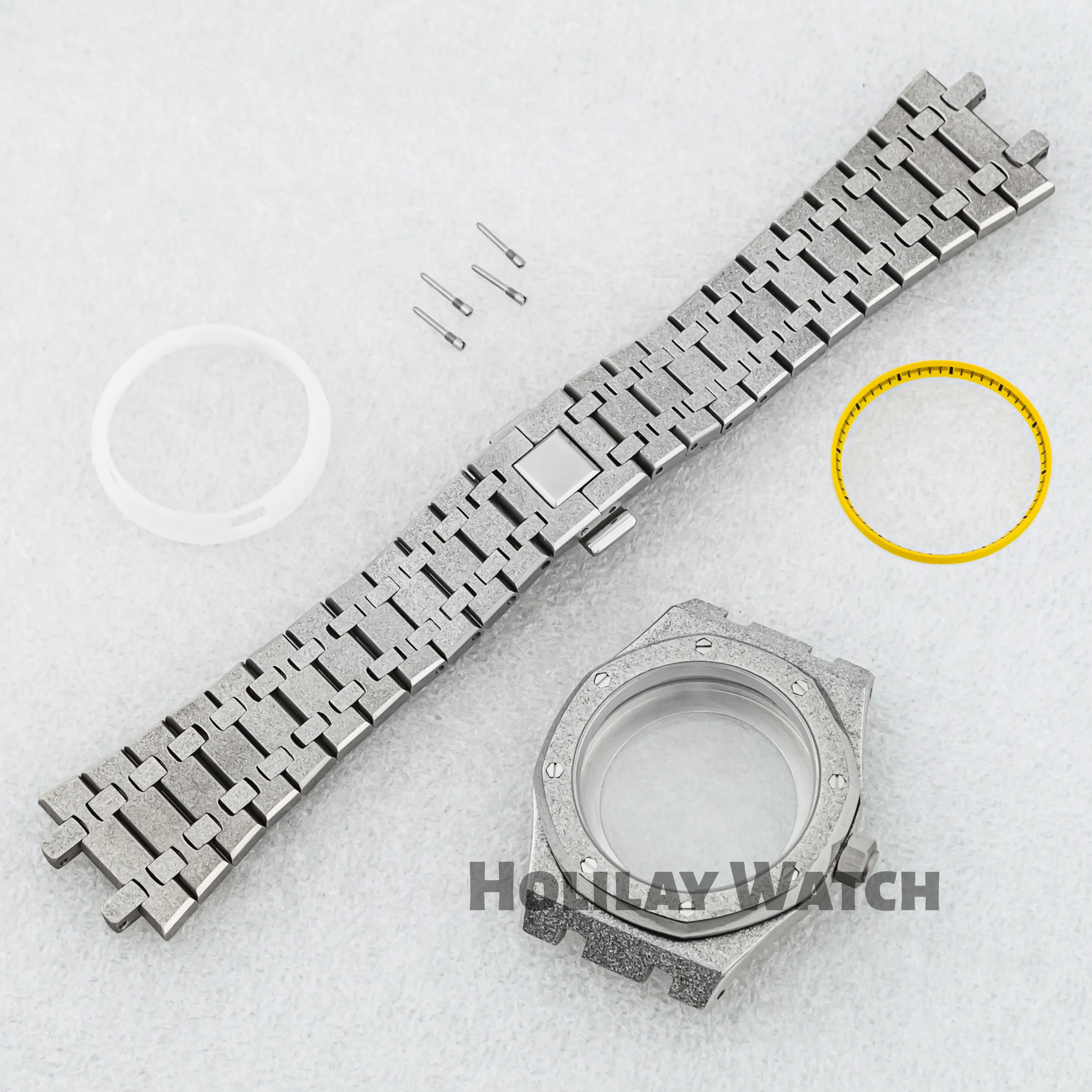 42mm Frost Watch Case Strap Stainless Steel Octagon Case with Inner Ring for 31.8mm Dial NH35 NH36 Movement Royal Case