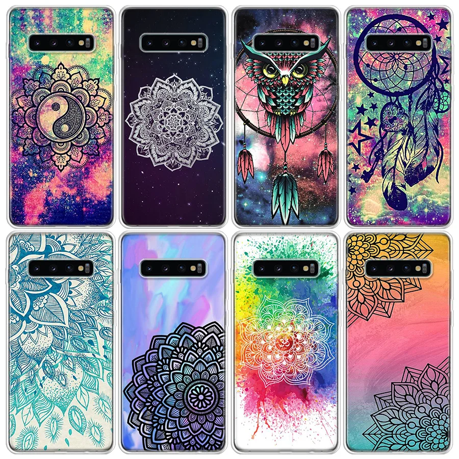 Retro Mandala Flower Cover Phone Case For Galaxy Samsung S22 Plus S21 S24 Ultra Clear S20 S23 FE S10 S10E S9 S8 Cover Pattern Ca