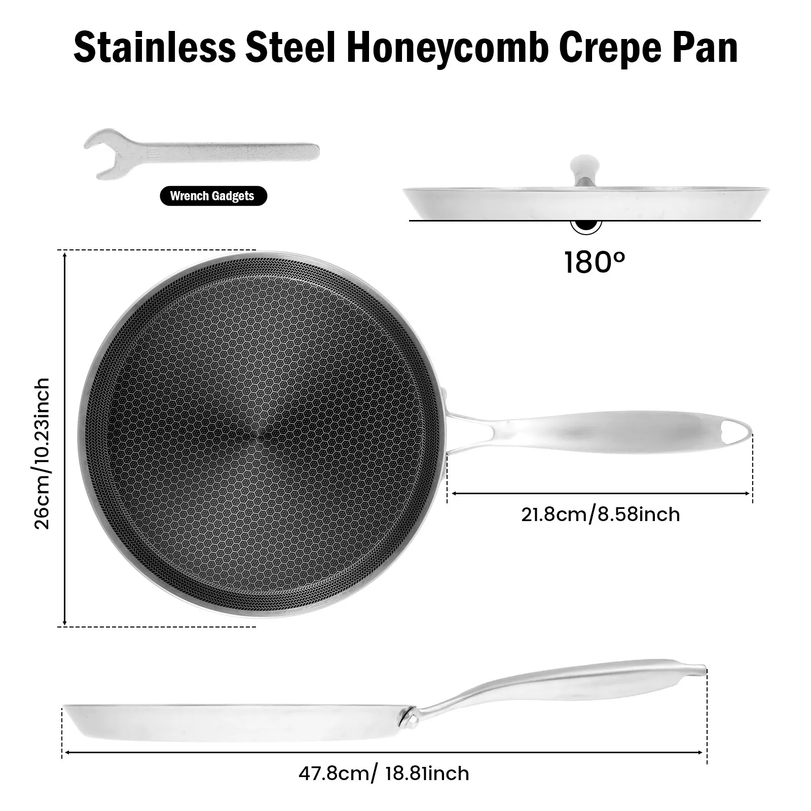 Crepe Pan Nonstick Honeycomb Dosa Pan Stainless Steel Ergonomic Handle Kitchen Pancake Pan Induction Compatible Tortilla Pan