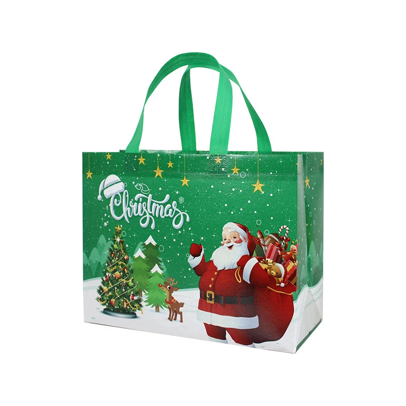 Borsa addensata tessuto Non tessuto stampato simpatico cartone animato babbo natale pupazzo di neve colore brillante robusto sacchetto di imballaggio impermeabile