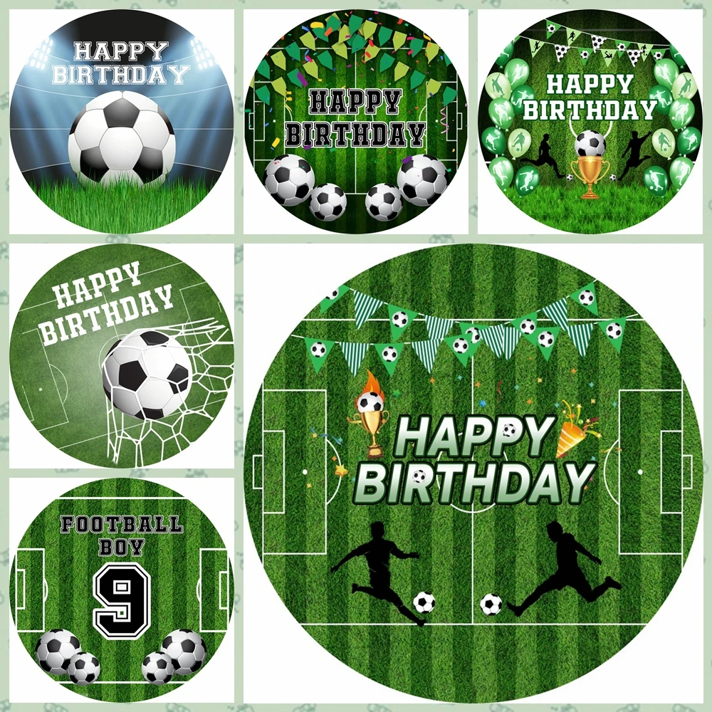 Laeacco Football Stadium Round Backdrop for Photography Sports Field Trophy  Little Boys Birthday Party Photographic Backdrop St