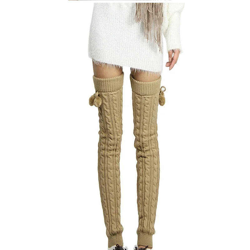 الخريف والشتاء النساء جديد غطاء للقدم إطالة وسميكة فوق الركبة الكرة تحمل الصوف الأحذية الدافئة غطاء كومة الجوارب #5