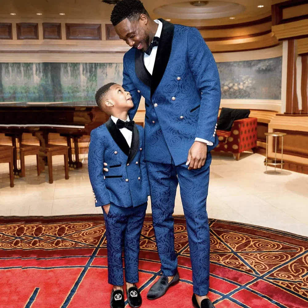 

Luxury Flower Jacquard Men's Suits 2 Piece Jacket Pant Slim Double Breated Elegant Wedding Groom Tuxedos Business Costume Homme