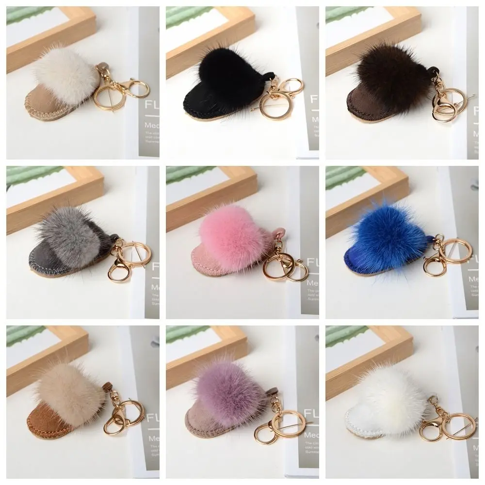 Fashion Fluffy Little Boot Keychain Cute Leather Mink Hair Doll Pendant Toys Key Decor Car Keyring Winter