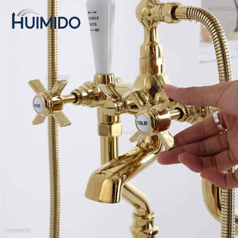 Faucet Set Floor Decked Bathroom Classical Top High Quality Gold American Style Ceramic Handle Shower Faucet