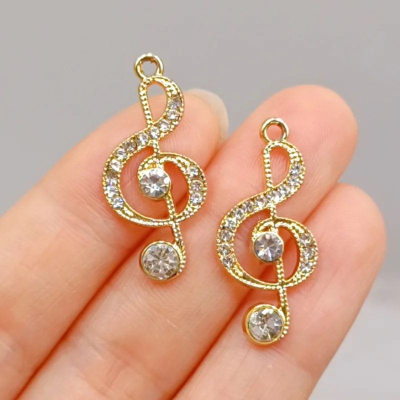 50pcs/lot Fashion music notation With rhinestone pendant Earrings Drop bling animal charm Ear Studs connecter tag Jewelry DIY
