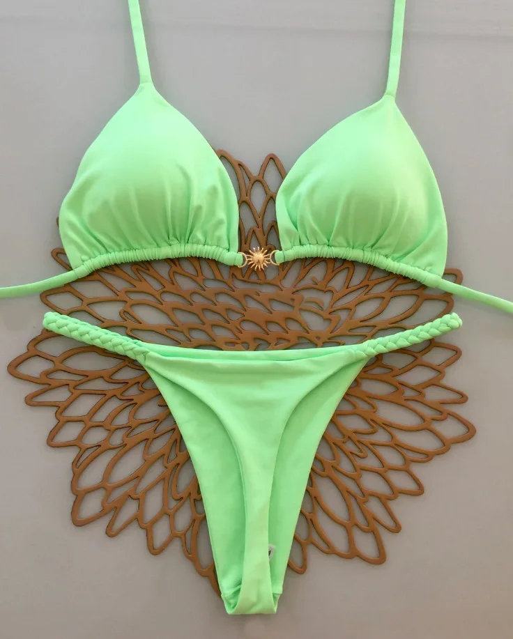 Sexy Kirschdruck Dreieck Brasilianischer Bikini Push Up Badeanzug 2-teiliger String Bandage Bikinis Bademode Damen Tanga Badeanzug