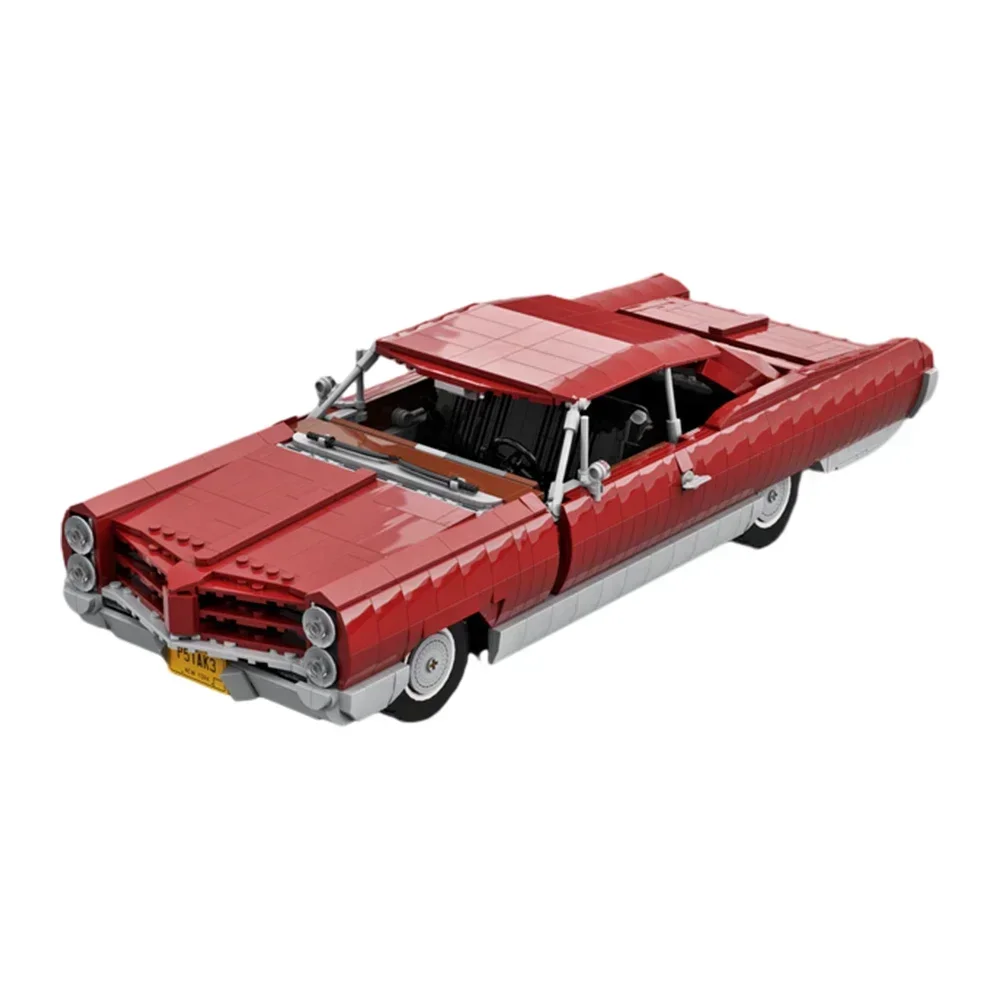 Gobricks MOC Pontiac Bonneville 1966 Dark Red Car Bricks Model Racing Retro Sports Car Building Blocks DIY Assembly Toy Gift