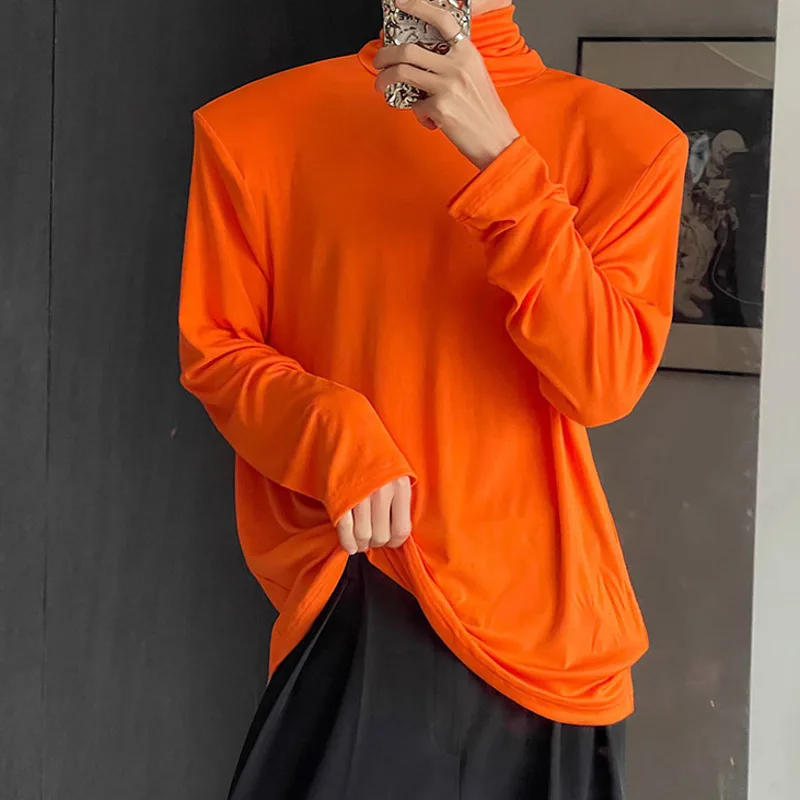 IEFB Turtleneck Simple Solid Color Men\'s T-shirt Long Sleeve Korean Male Top Shoulder Pad Summer Autumn New Fashion Tees 9A2222