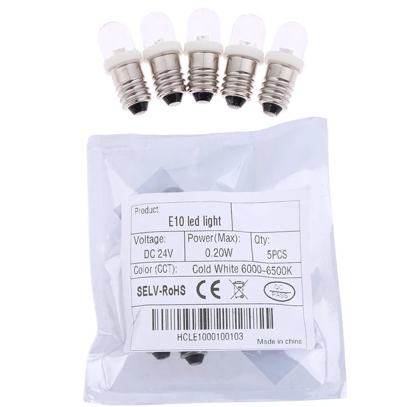 5 Stück LED E10 DC3V 5V 6V 12V 24V Schraubsockel-Glühbirne Warnleuchte E10 Instrumentenbeleuchtung Weiß Auto-Innenbeleuchtung