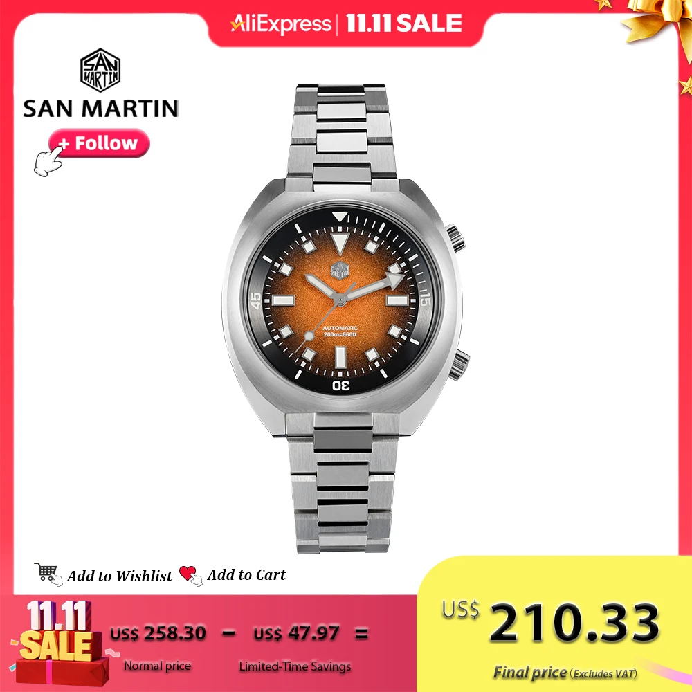 

San Martin 42mm Men Diver Watch YN55 Stainless Steel Automatic Mechanical Diving Compressor Watches Waterproof 20bar SN0066
