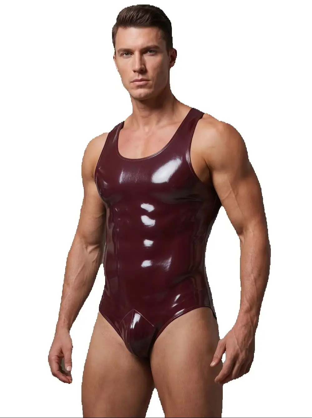 Men's Strait-jacket Reversible Sleeveless One-Piece Vest Bodysuit Convex Pouch Matt Shiny PU Leather Tight 3XL Muscle Tank Top