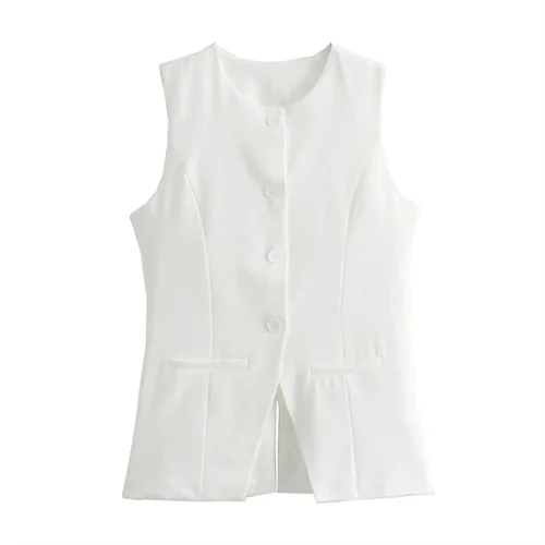 Imagen 2 del producto MUJER 2025 chaleco blanco sin mangas, chalecos de verano con botones para mujer, chaqueta, chaleco rosa, Top, ropa de calle para mujer, chaleco a medida para mujer