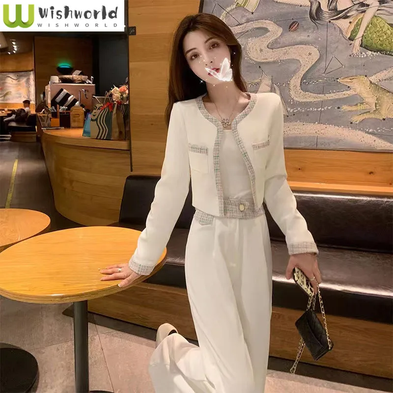 

Fashion Women's Suit Spring and Autumn Korean Version Fashion High-end Sense Socialite Temperament Wide Leg Pants Two-piece Set