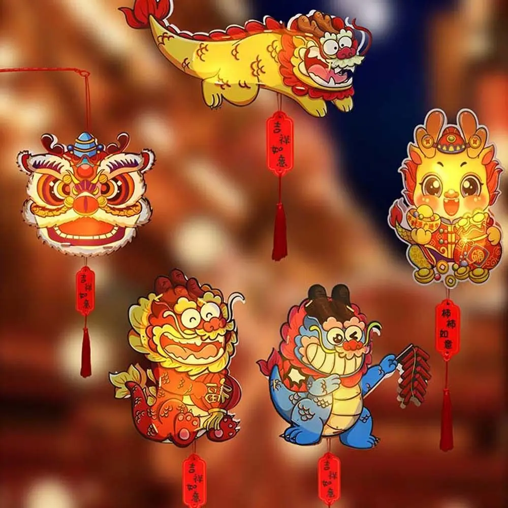 Lion Dance Lantern Chinese New Year Dragon Lantern Spring Festival DIY Handmade Material Bag Chinese New Year Decorations Lamp