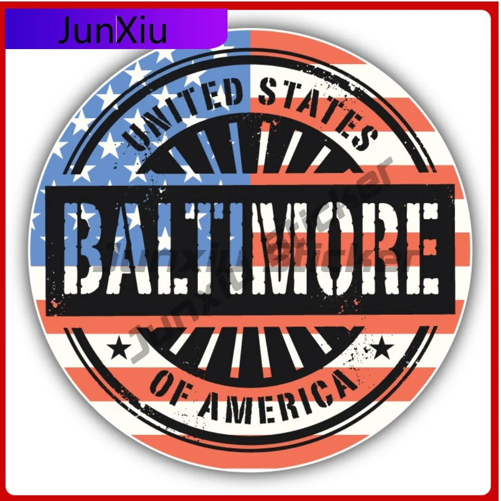 

Baltimore City Usa Flag Grunge Stamp Car Decal Bumper Stickers Anime Style SUV Use For Car Window Automotive Decor Waterproof