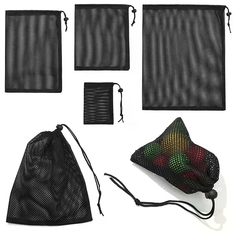 Black White Durable Mesh Drawstring Bag Storage Pouch Multi Purpose Home Travel Outdoor Activity Laundry Stuff Sack No Tear