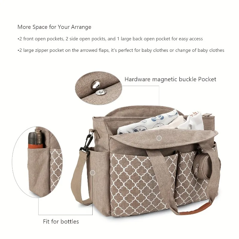 Large Capacity  Mummy Bag Spacious Convertible Handbag Shoulder Bag with Multiple Compartments Outdoor Travel Daily Use