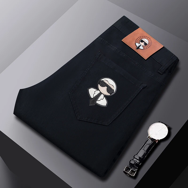 Slim Fit Men's Fashion Jeans Brand Spring Summer Luxurious Stitched Elastic Pants Comfortable Stylish Casual Trousers