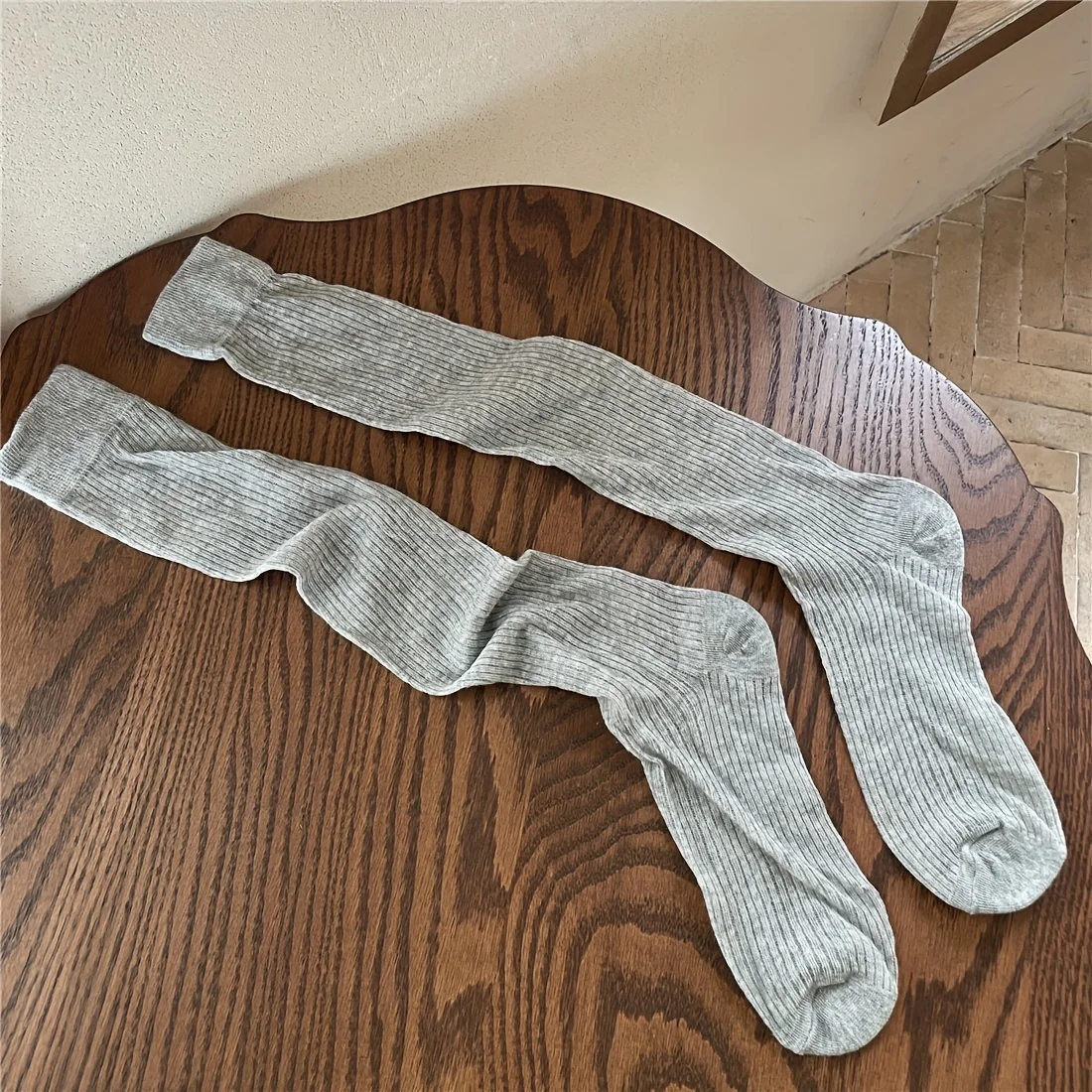 1 pair of spring and summer stacked socks Korean vertical striped long tube socks versatile solid color socks