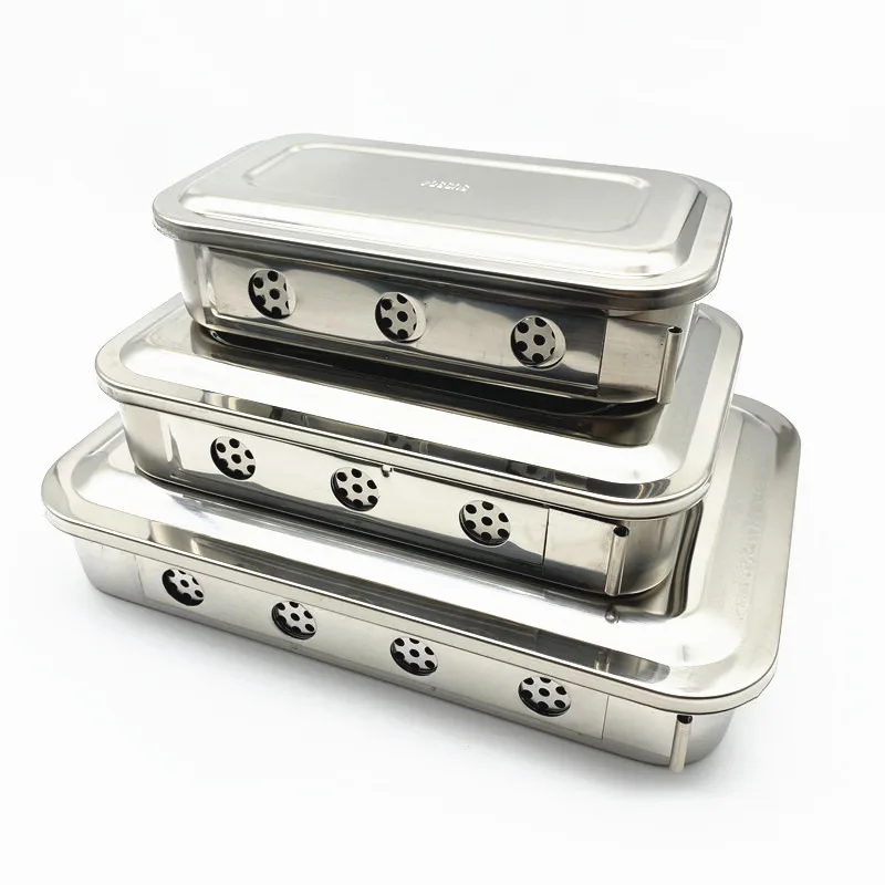 Dental Sterilization Tray Sterilization Case Box 304 Thick Stainless Steel Square Plate Cover Surgical Instruments