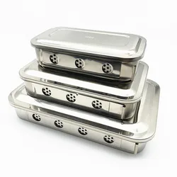 Dental Sterilization Tray Sterilization Case Box 304 Thick Stainless Steel Square Plate Cover Surgical Instruments