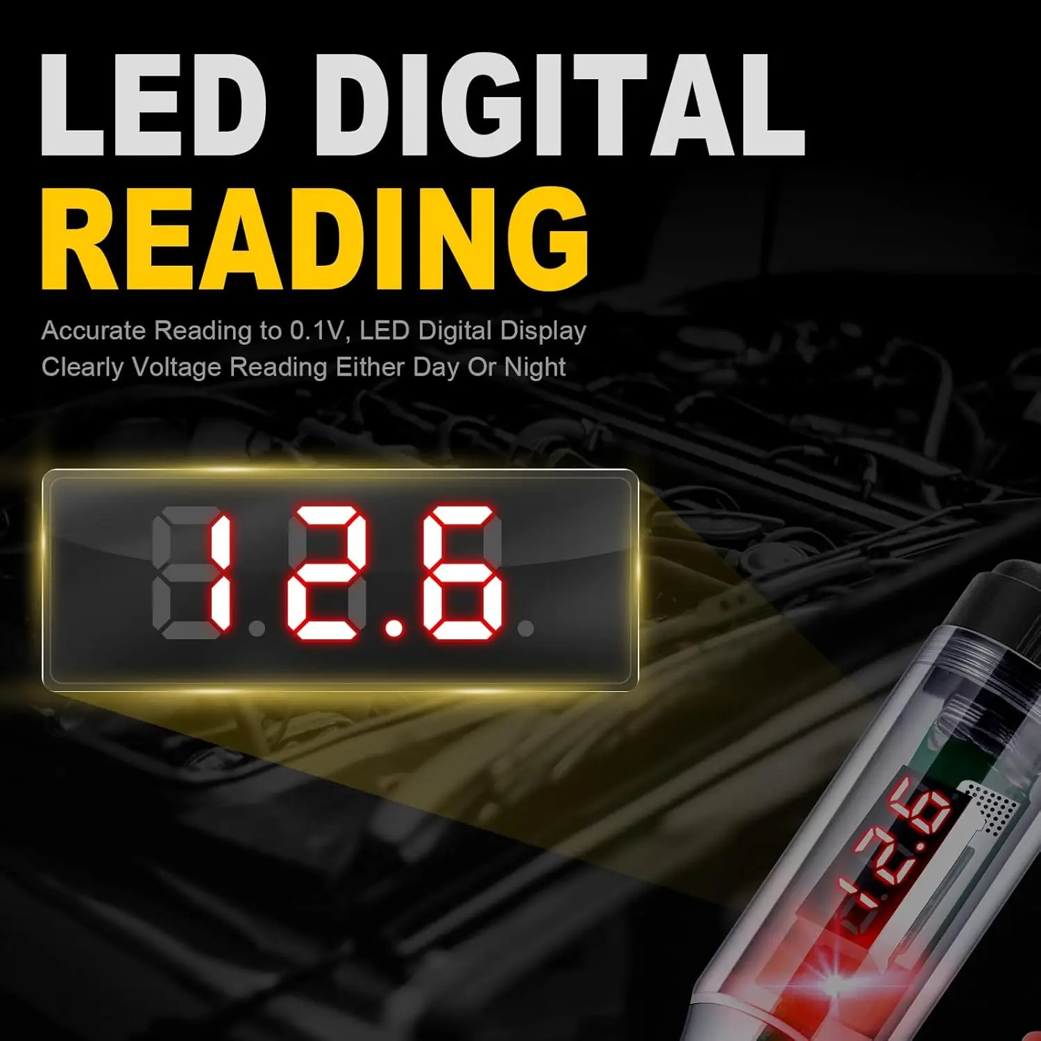 Portable 5-90V Digital LED Auto Test Light, Voltage Display, Bidirectional Tester for Car/RV/Vehicles