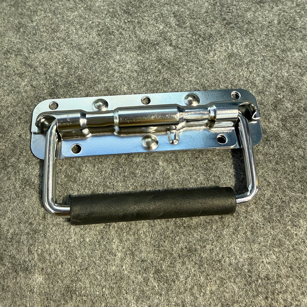 10pcs Spring Folding Handle Heavy Duty Iron Chrome Plated Anti Slip Rubber Grip Industrial Tool Box Cabinet Replacement Handle
