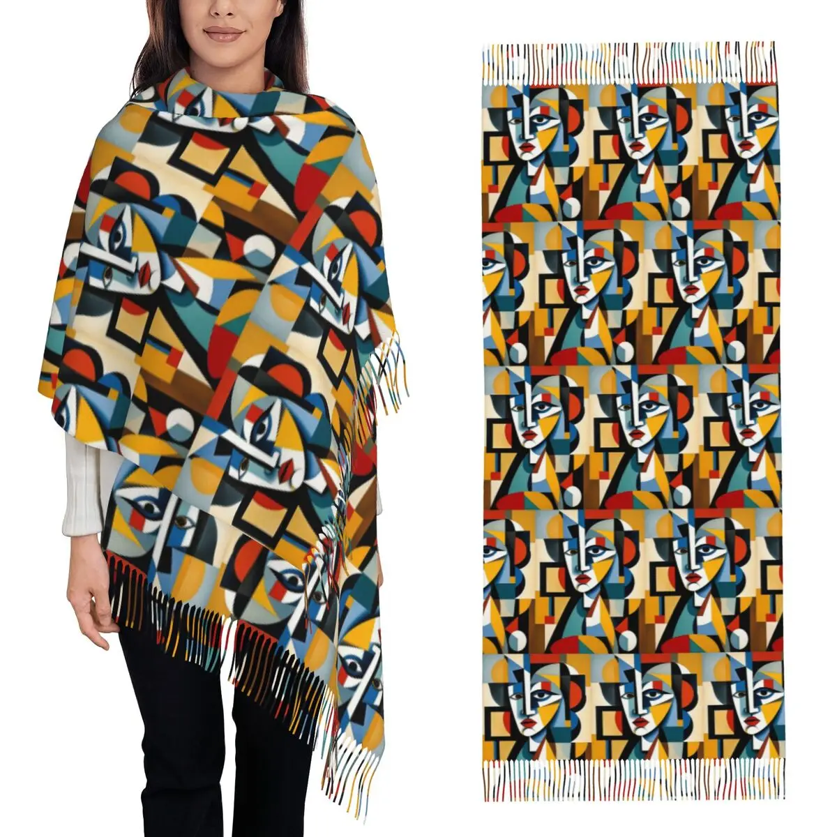 

Детский шарф с голубем Пабло Пикассо, шарф с кисточками, женские мягкие теплые шали и накидки, большая осенне-зимняя шаль, накидка