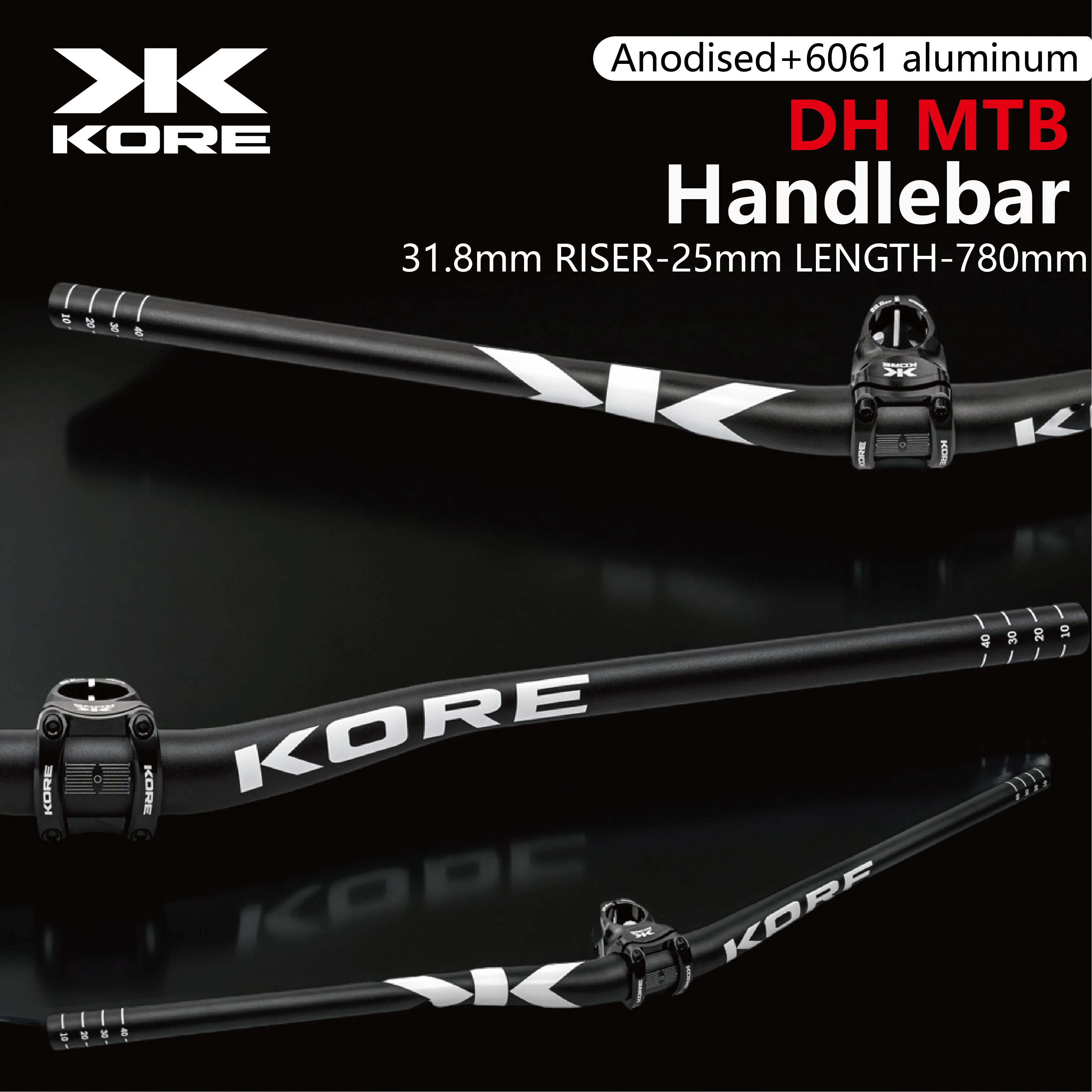 KORE MTB Handlebar 35MMx780MM Aluminum Alloy 25MM Riser Oversized Drop Bar DH MTB Gravel Bicycle Winter Cycling Accessories